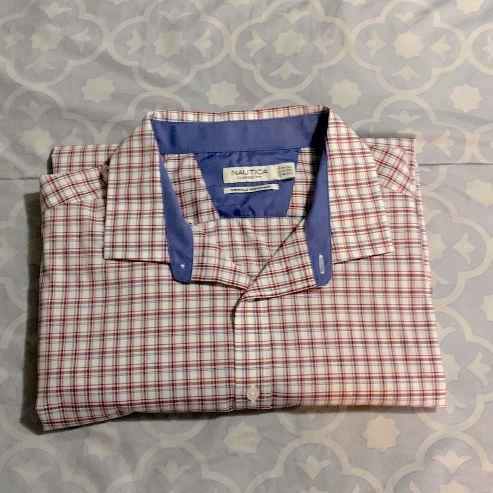 Nautica mens long sleeve button down 3xl red/blue